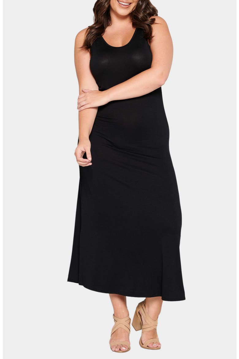 Evelyn Bubble Hem Jersey Midi Dress, Alternate, color, BLACK