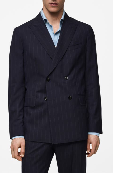 Double Breasted Pinstripe Virgin Wool Blazer