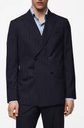 MANGO Double Breasted Pinstripe Virgin Wool Blazer