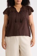 T Tahari Tie Neck Eyelet Top