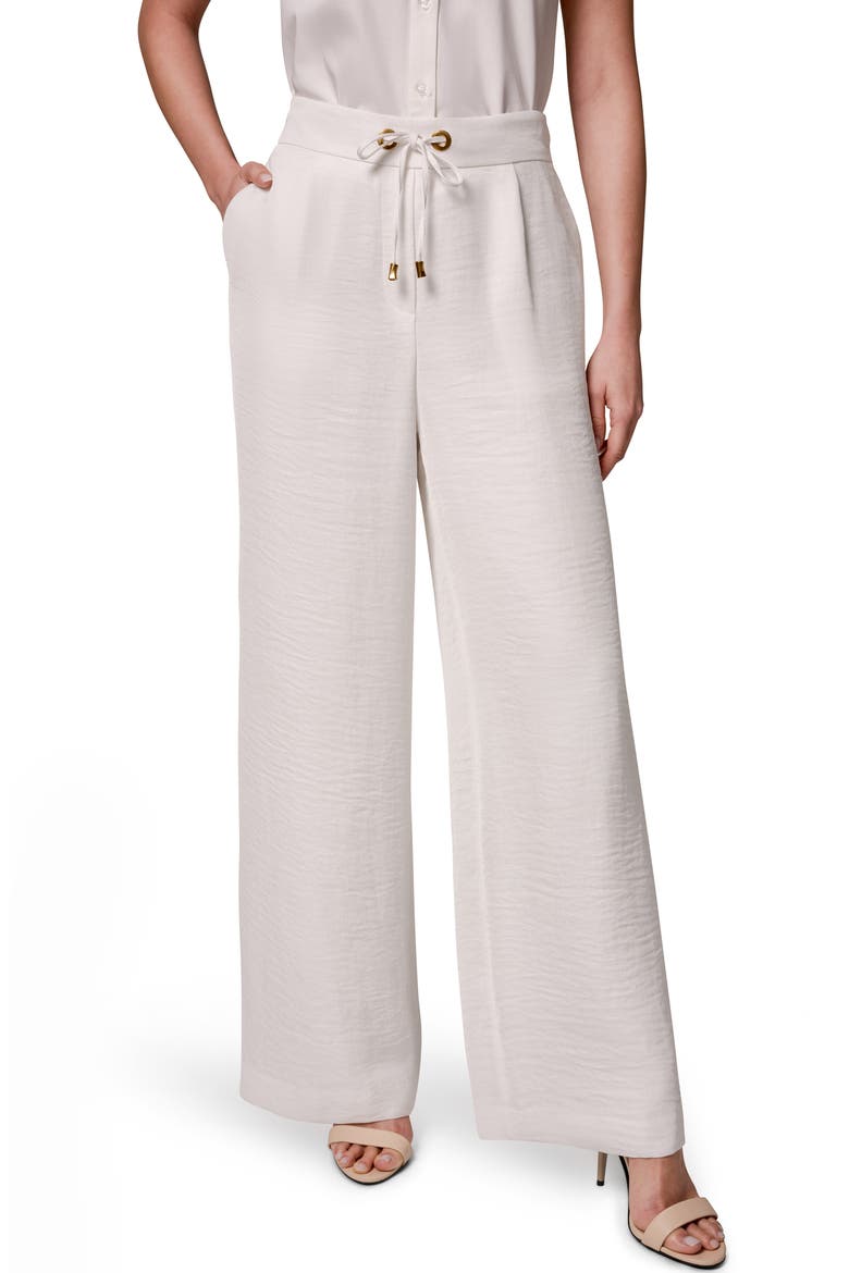 Crinkle Tie Waist Wide Leg Pants, Main, color, CREAM