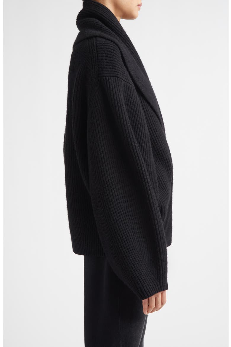 Shawl Collar Wool Rib Cardigan, Alternate, color, BLACK
