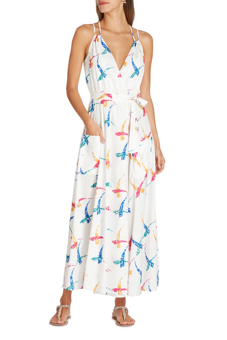 Amelia Maxi Wrap Crepe de Chine Cover-up Dress, Main, color, Off White