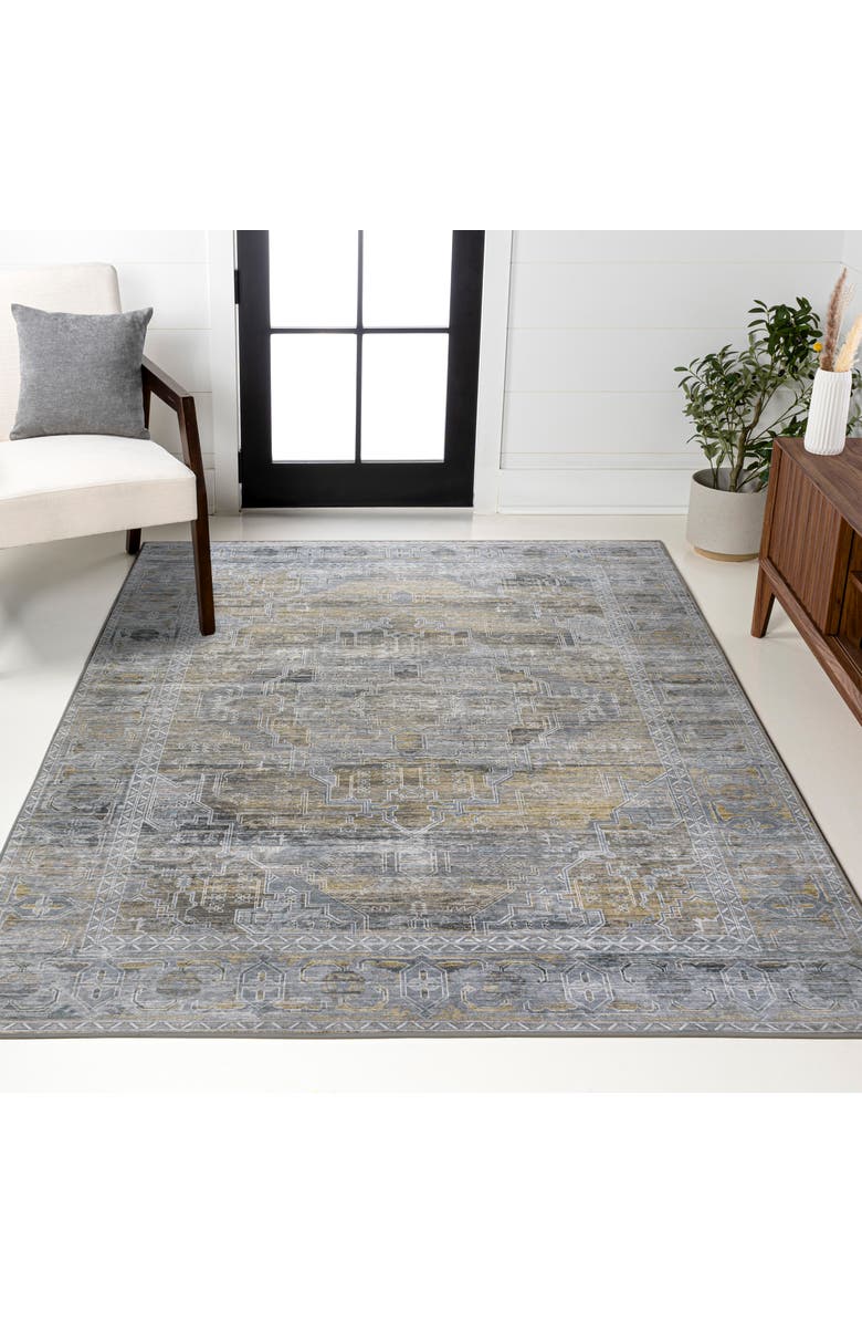 JONATHAN Y Alanya Ornate Medallion Machine-Washable Area Rug, Alternate, color, Gray/Mustard