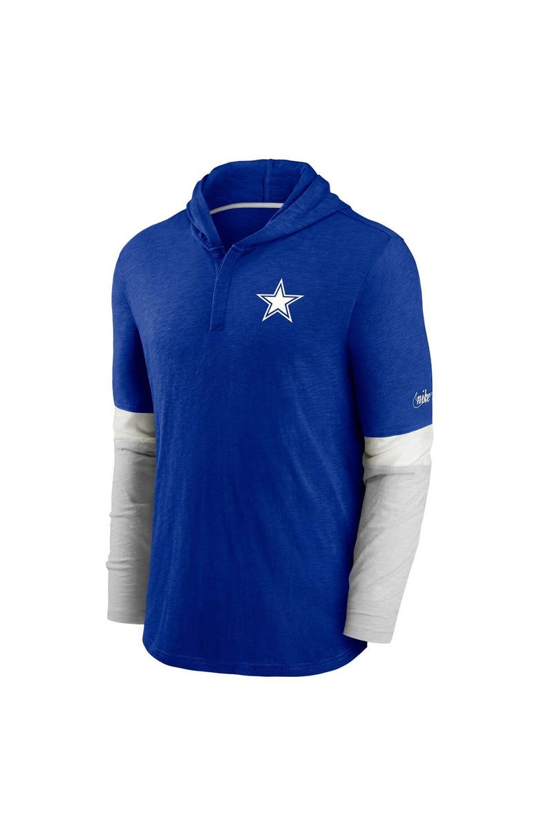 Nike Men's Nike Royal Dallas Cowboys Fan Gear Throwback Mascot Henley Long Sleeve Hoodie T-Shirt, Alternate, color, 