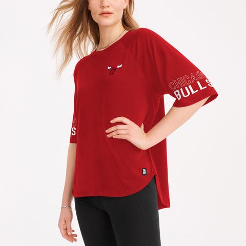 Women's DKNY Sport  Red Chicago Bulls Diana Raglan Tri-Blend Oversized T-Shirt