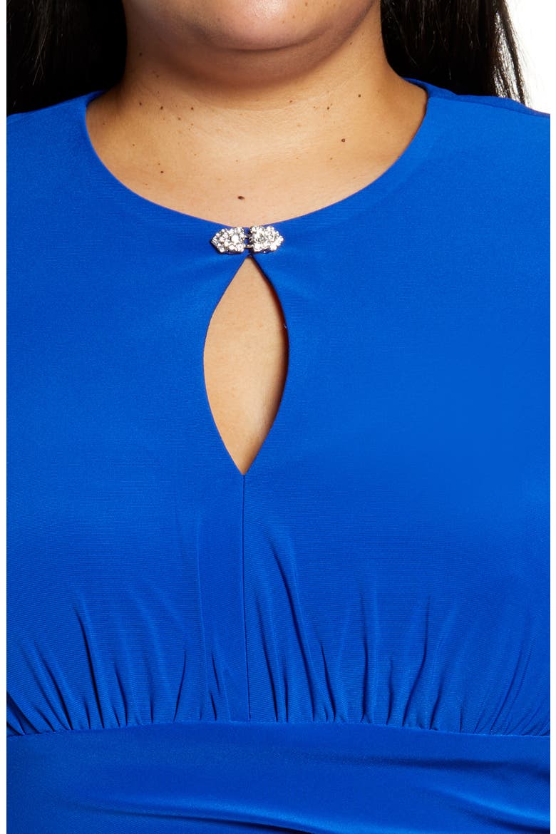 Rhinestone Detail Keyhole Neck Long Sleeve Gown, Alternate, color, ROYAL