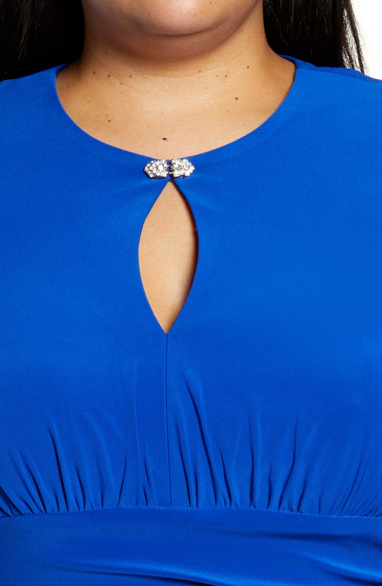 Vince Camuto Rhinestone Detail Keyhole Neck Long Sleeve Gown, Alternate, color, Royal