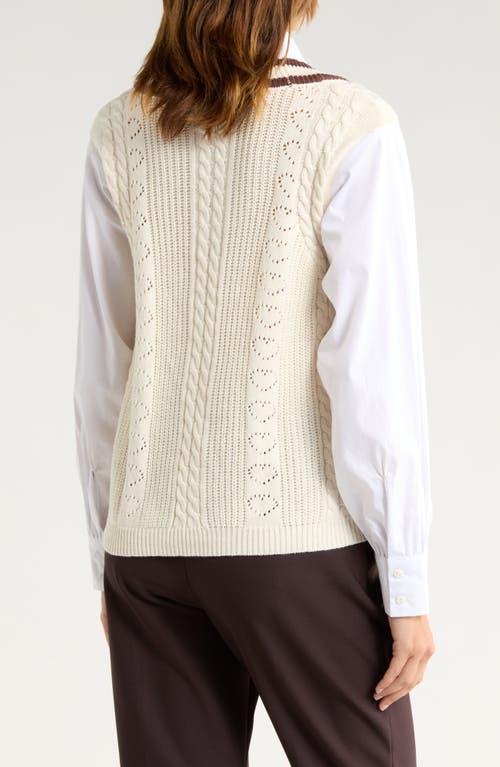 Vigoss Cotton Blend Cable Knit Twofer Cardigan In Neutral