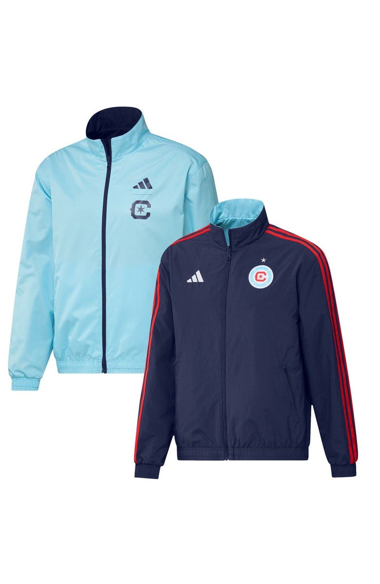 adidas Men's adidas Navy/Light Blue Chicago Fire 2023 On-Field Anthem Full-Zip Reversible Team Jacket, Main, color, 