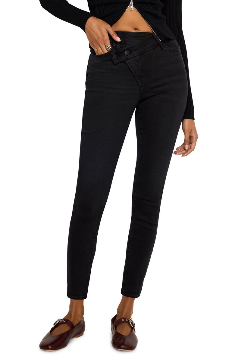 Good American Good Legs Crossover Waist Ankle Skinny Jeans, Main, color, Black337