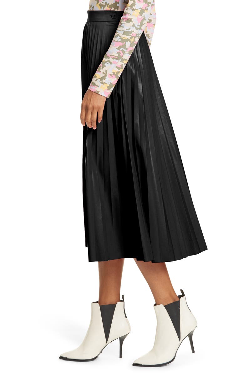 MM6 Maison Margiela Pleated Faux Leather Midi Skirt, Alternate, color,