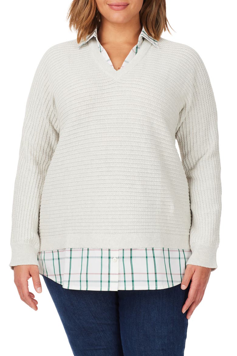 Cotton Layered Sweater, Main, color, IVORY MULT