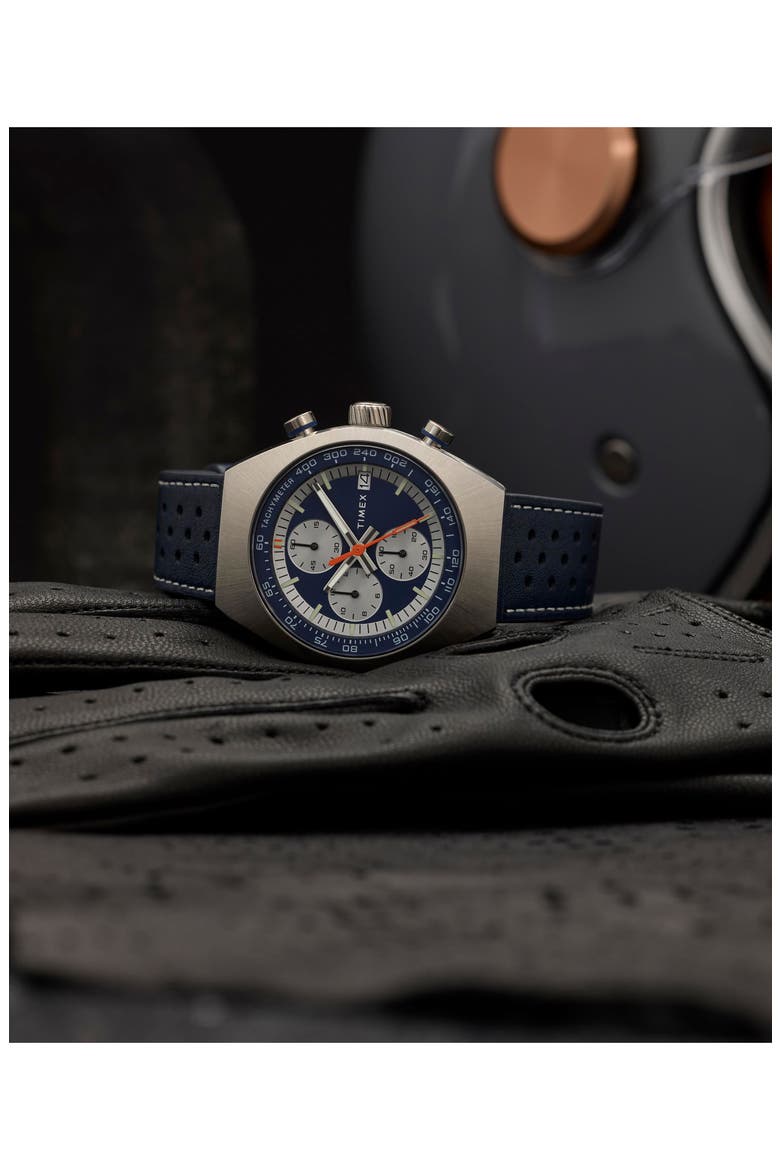 Legacy Tonneau Chronograph Leather Strap Watch, 42mm, Alternate, color, BLUE