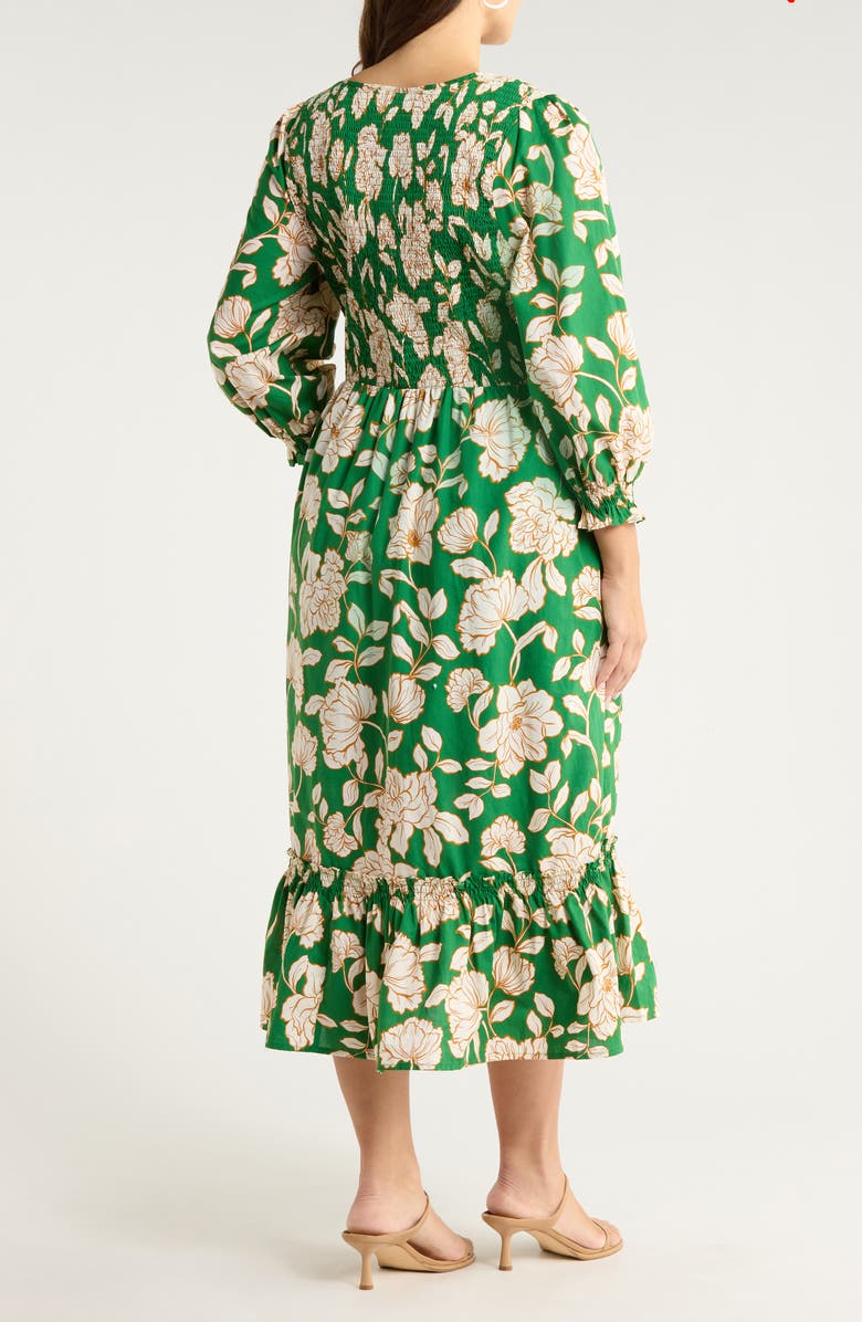 SUGARLIPS Lucena Smocked Tiered Poplin Maxi Dress, Alternate, color, Green-Multi