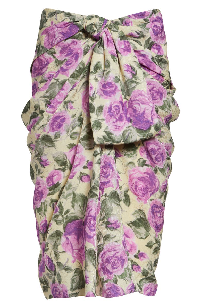 Chloé Rose Print Gathered Silk Satin Skirt, Alternate, color, Yellow - Purple