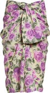 Chloé Rose Print Gathered Silk Satin Skirt
