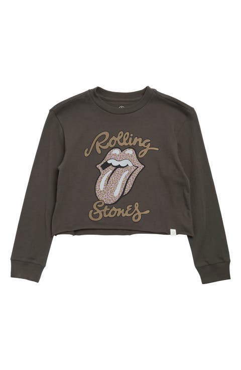 Kids' Rolling Stones Long Sleeve Cotton Graphic Crop T-Shirt (Big Kid)