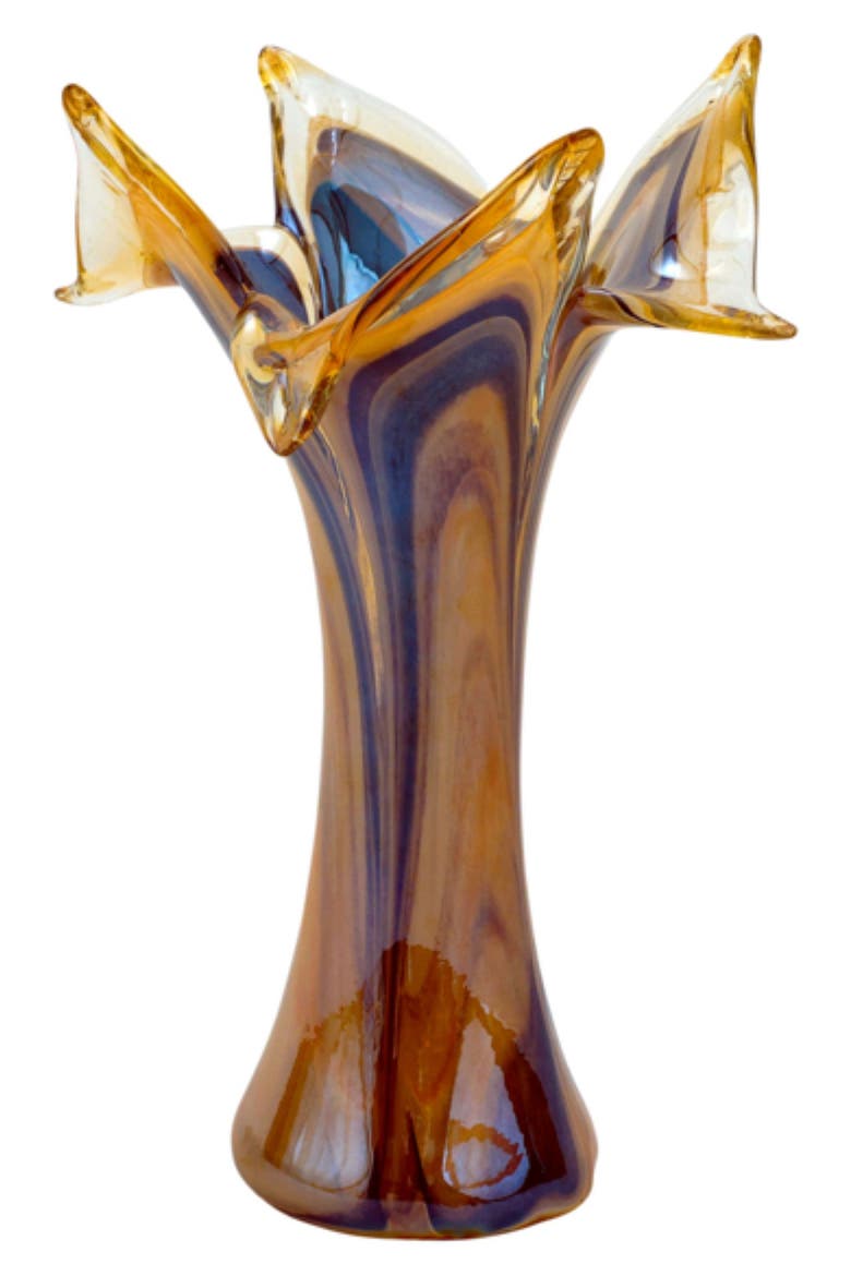 Onda Glass Twisted Flower Vase, Main, color, BROWN