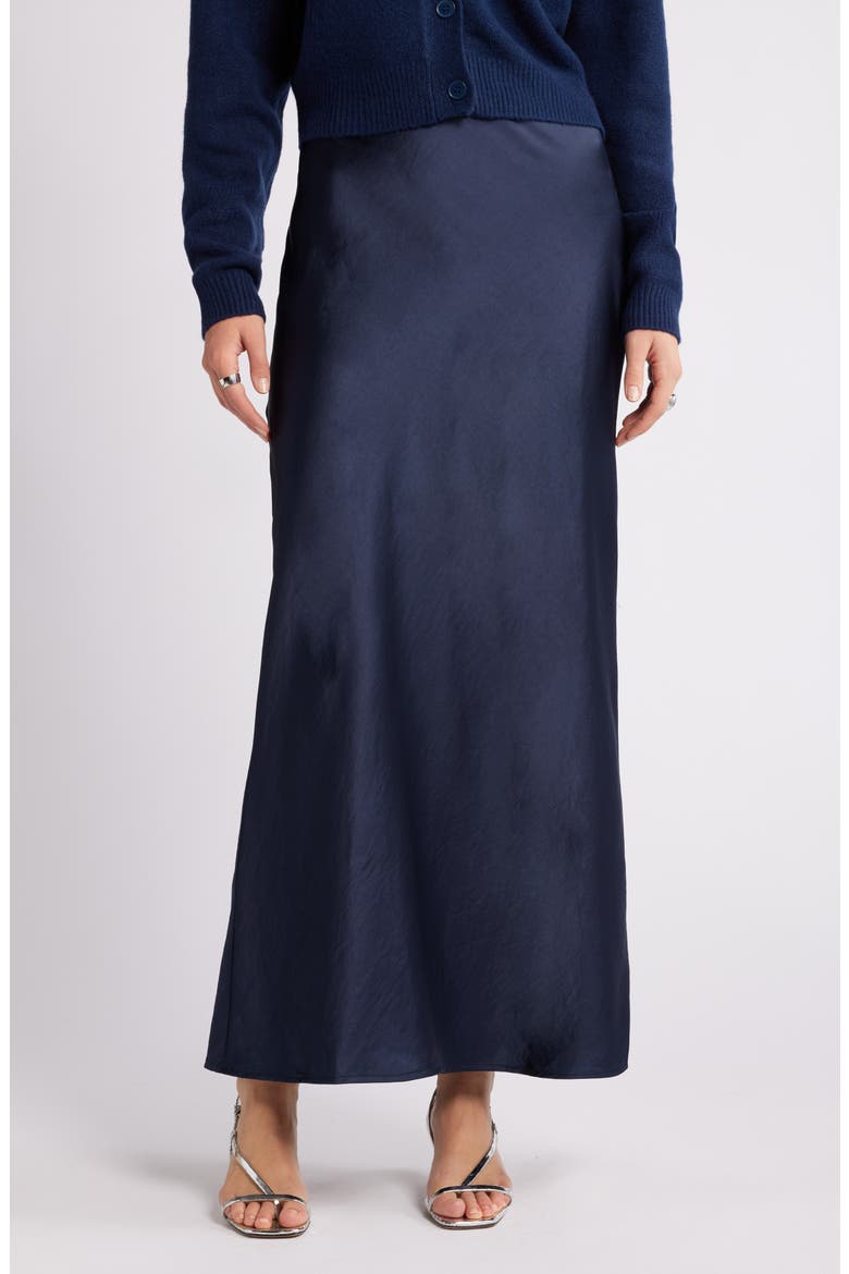 Bias Cut Maxi Skirt, Main, color, NAVY BLAZER