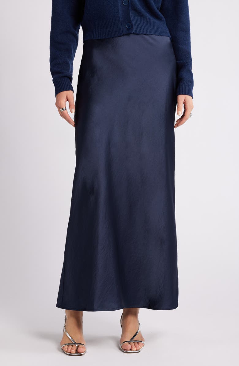 Open Edit Bias Cut Maxi Skirt, Main, color, Navy Blazer
