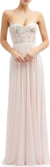 Floral Embroidered Strapless Corset Gown
