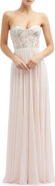 Dessy Collection Floral Embroidered Strapless Corset Gown