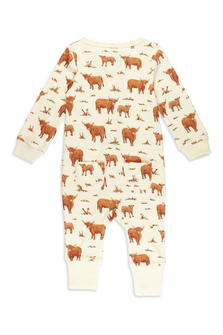 Print Organic Cotton Zip Romper, Alternate, color, HIGHLAND COW