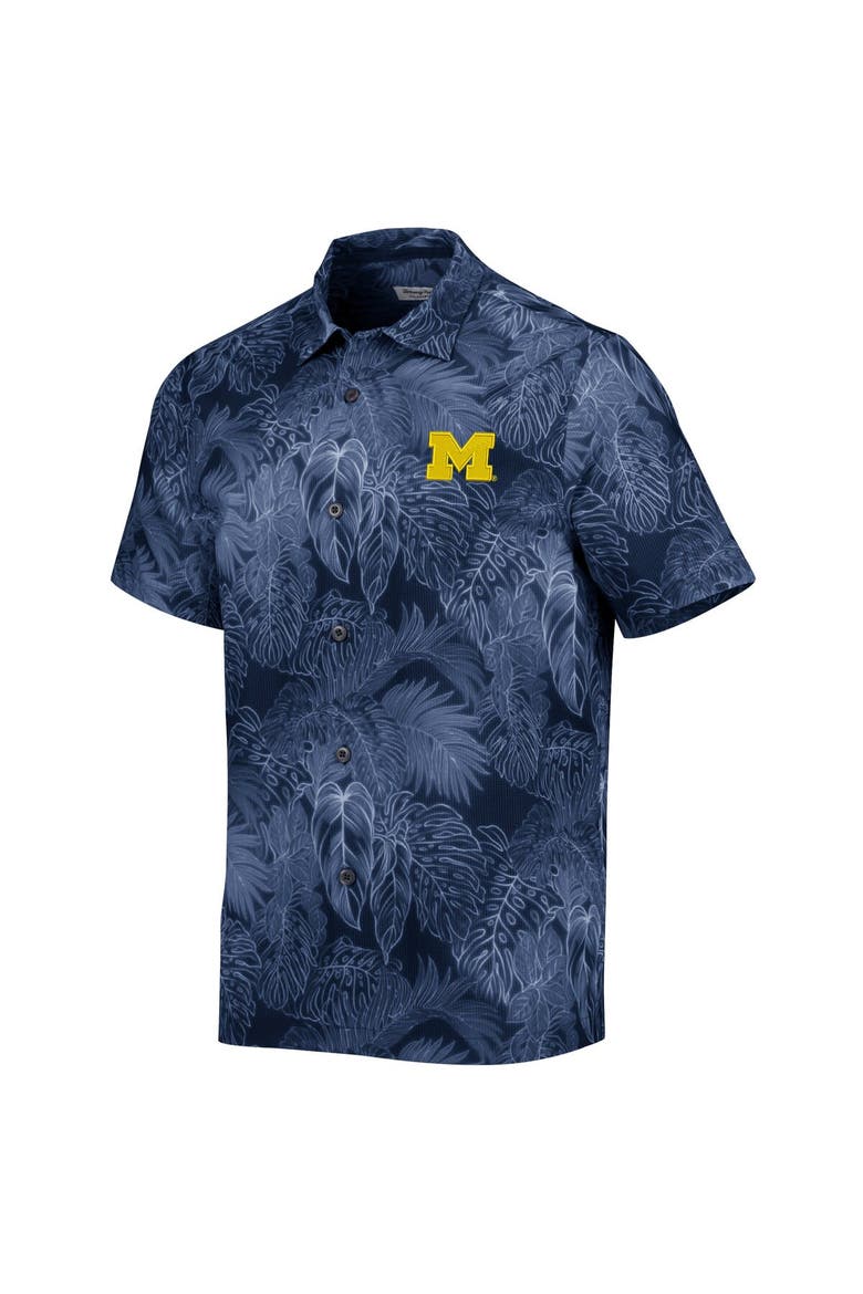 Men's Tommy Bahama Navy Michigan Wolverines Coast Luminescent Fronds IslandZone Button-Up Camp Shirt, Alternate, color, Navy