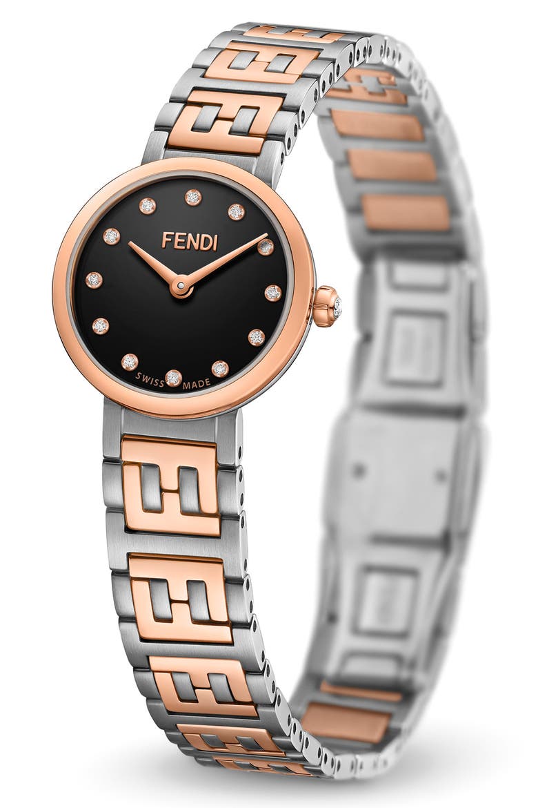 Forever Fendi Sunray Two-Tone Diamond Bracelet Watch, 19mm, Alternate, color, TWO TONE
