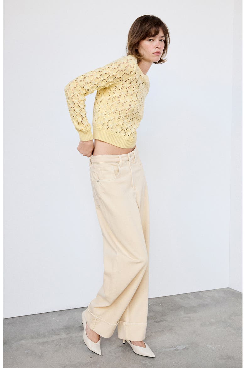 Openwork Knit Crewneck Sweater, Alternate, color, VANILLA