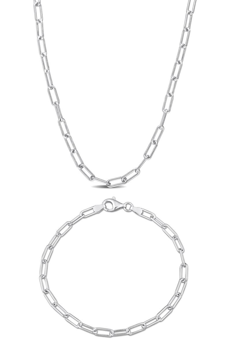 DELMAR Polished Paper Clip Chain Necklace & Anklet Set, 3.5mm, Main, color,