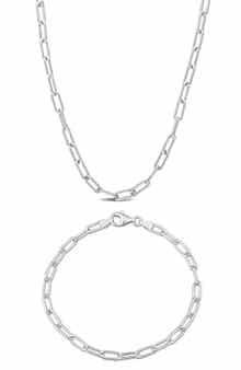 DELMAR Polished Paper Clip Chain Necklace & Anklet Set, 3.5mm