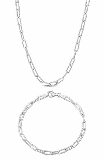 DELMAR Polished Paper Clip Chain Necklace & Anklet Set, 3.5mm