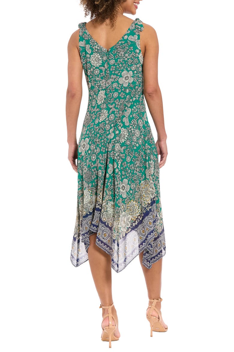 Floral Twist Front Sleeveless Handkerchief Hem Midi Dress, Alternate, color, IVORY/ GREENLAKE