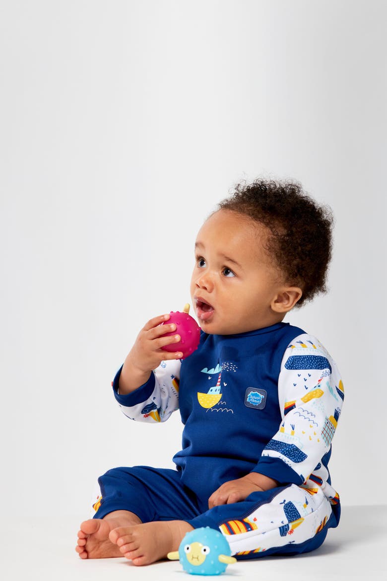 Warm in One Fleece Lined Baby Wetsuit, Alternate, color, Tug Boats
