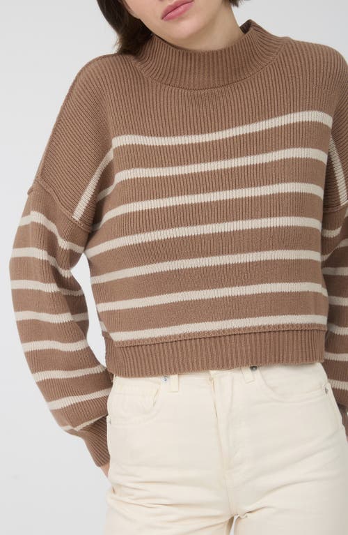 Blu Pepper Stripe Mock Neck Crop Sweater In Brown