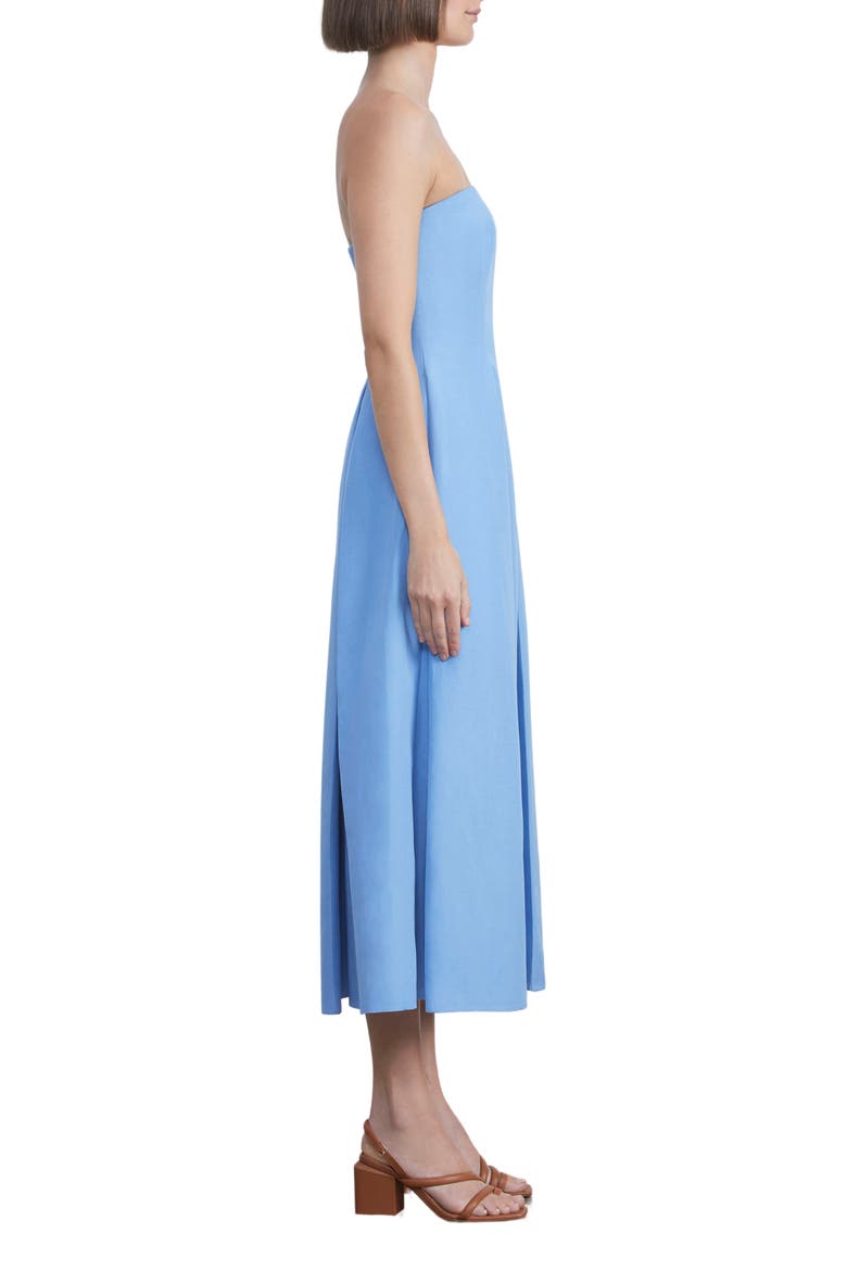 Pleated Silk & Linen Strapless Dress, Alternate, color, COOL BLUE
