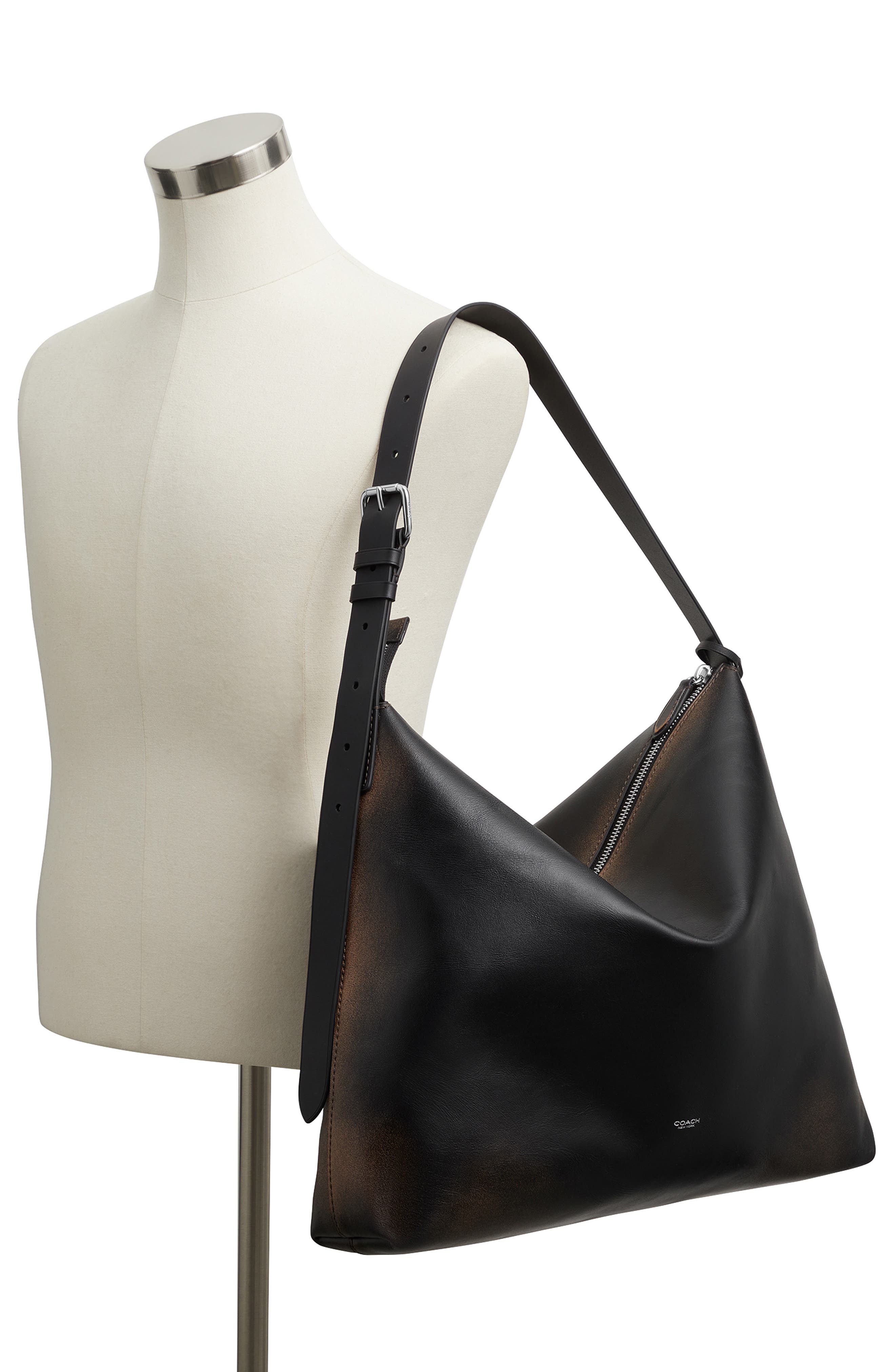 COACH Mott Loved Leather Messenger Bag, Alternate, color, Black/ Light Tan