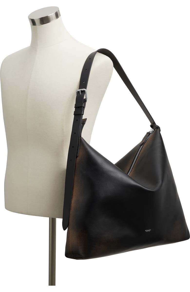 COACH Mott Loved Leather Messenger Bag, Alternate, color, Black/ Light Tan