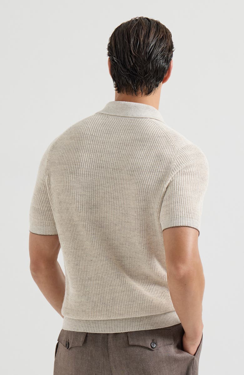 Brunello Cucinelli Half English rib knit polo, Alternate, color, Yuta