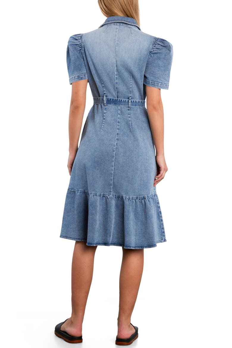 Muse Belted Puff Sleeve Denim Midi Shirtdress, Alternate, color, DENIM MUSE