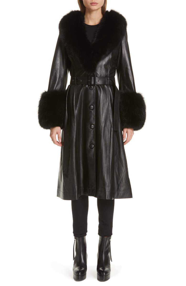 Saks Potts Foxy Leather Coat with Genuine Fox Fur Trim, Main, color, 