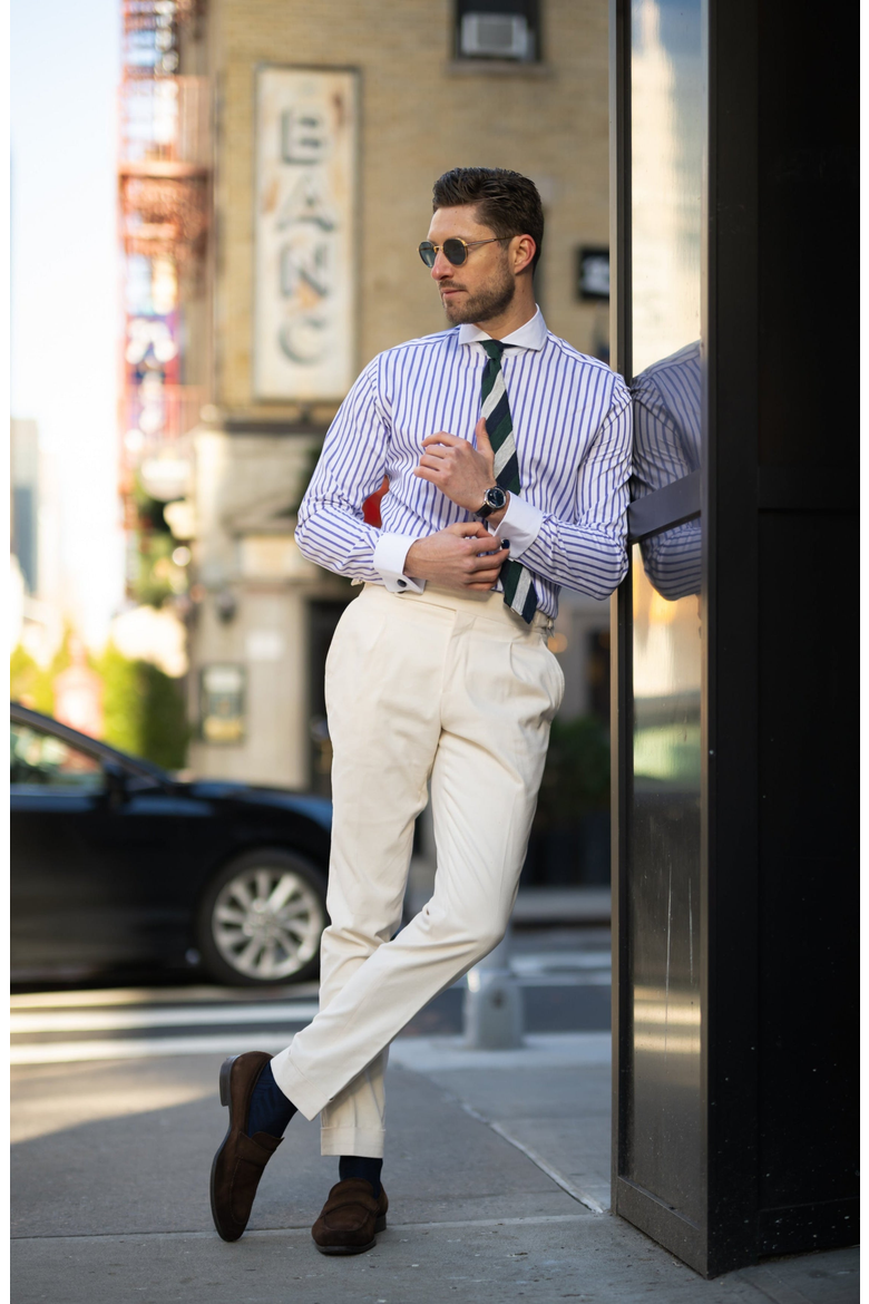 Wide Stripes Pima Cotton Dress Shirt, Alternate, color, Purple Stripe White Cutaway