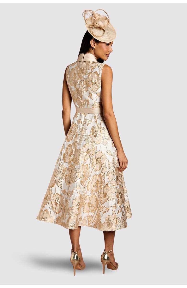 Coast Sleeveless Tux Jacquard Midi Dress, Alternate, color, Champagne