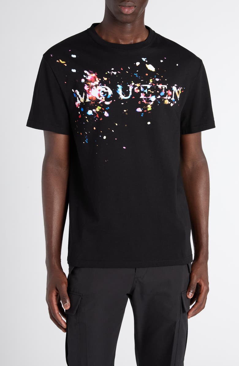 McQueen Paint Splattered Logo Graphic T-Shirt, Main, color, Black / Multicolour