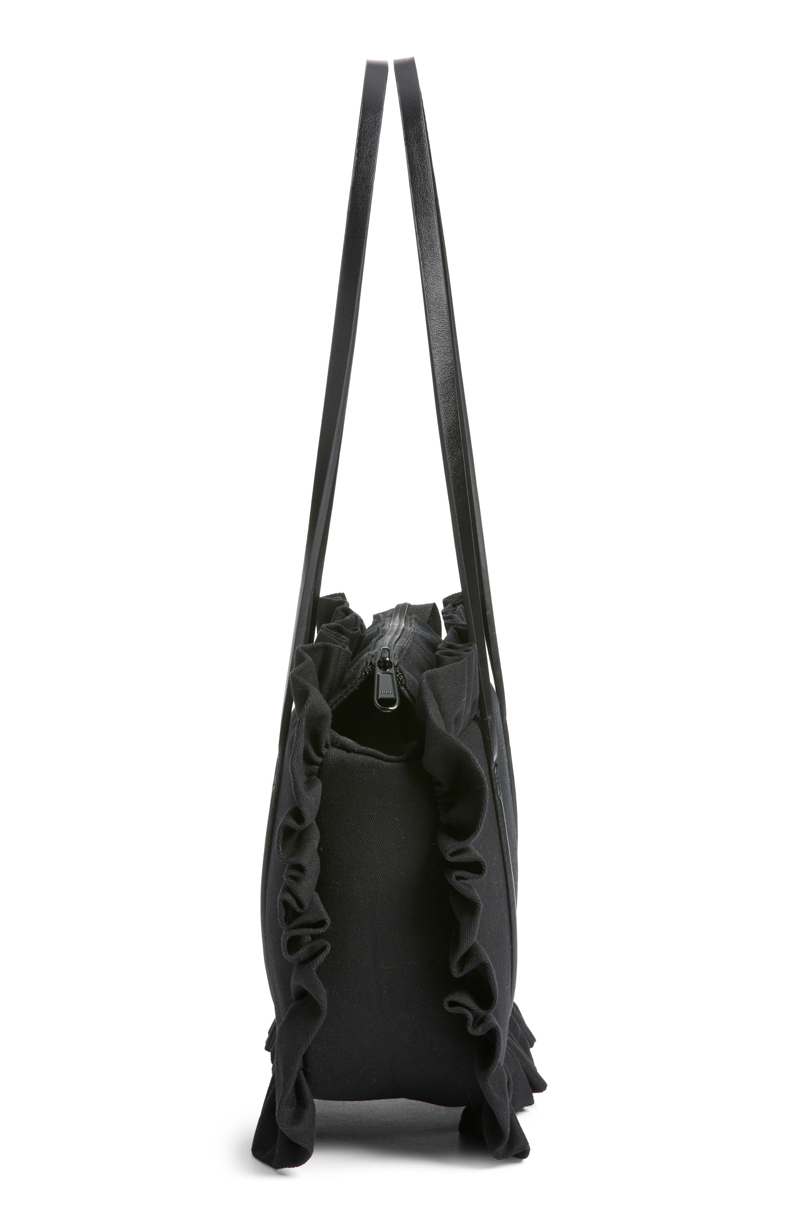 Baggy London Ruffle Twill Bowler Bag, Alternate, color, Black
