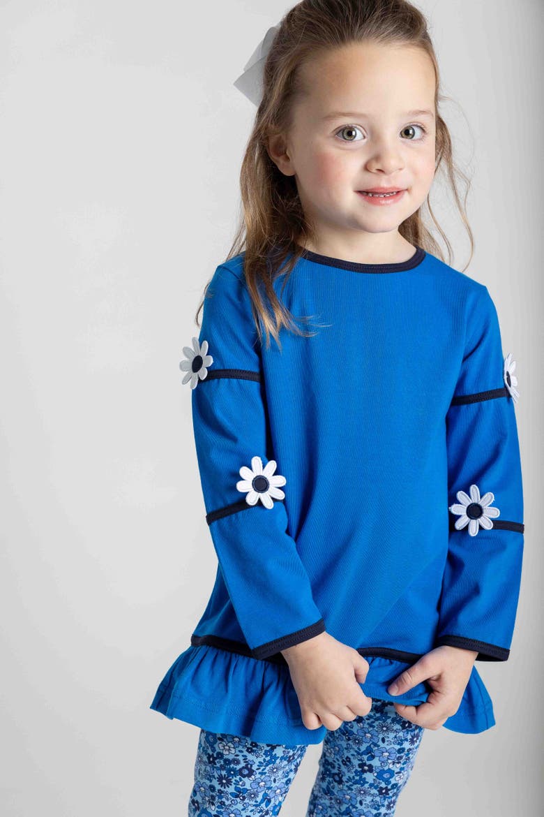 Knit Tunic With Flowers And Floral Leggings, Alternate, color, Blue