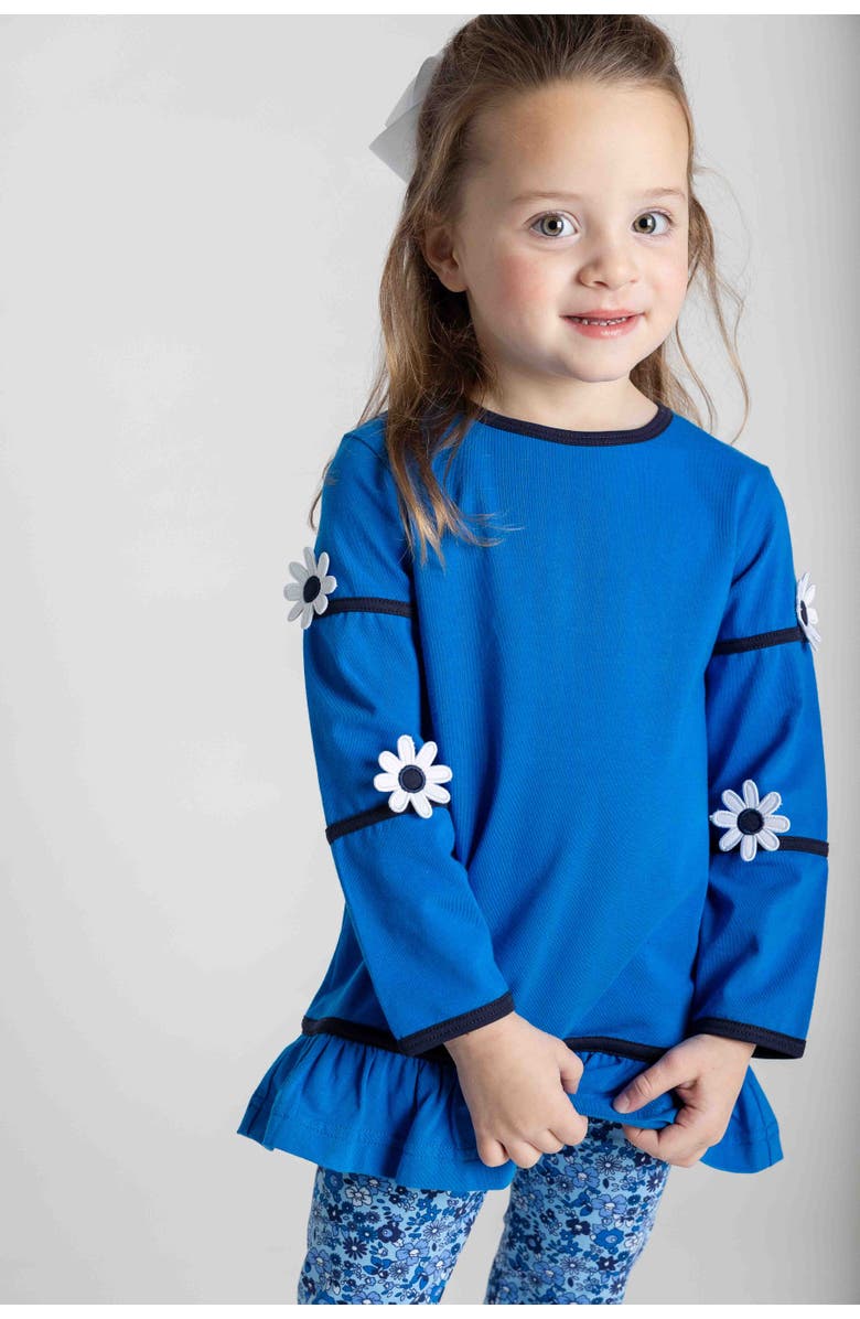 Florence Eiseman Knit Tunic With Flowers And Floral Leggings, Alternate, color, Blue