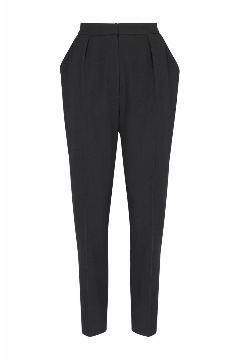 High-Waisted Grain De Poudre Trousers, Alternate, color, Black